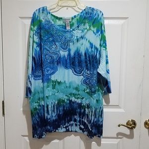 Crown & Ivy Blue Tie-Dye Women's Top